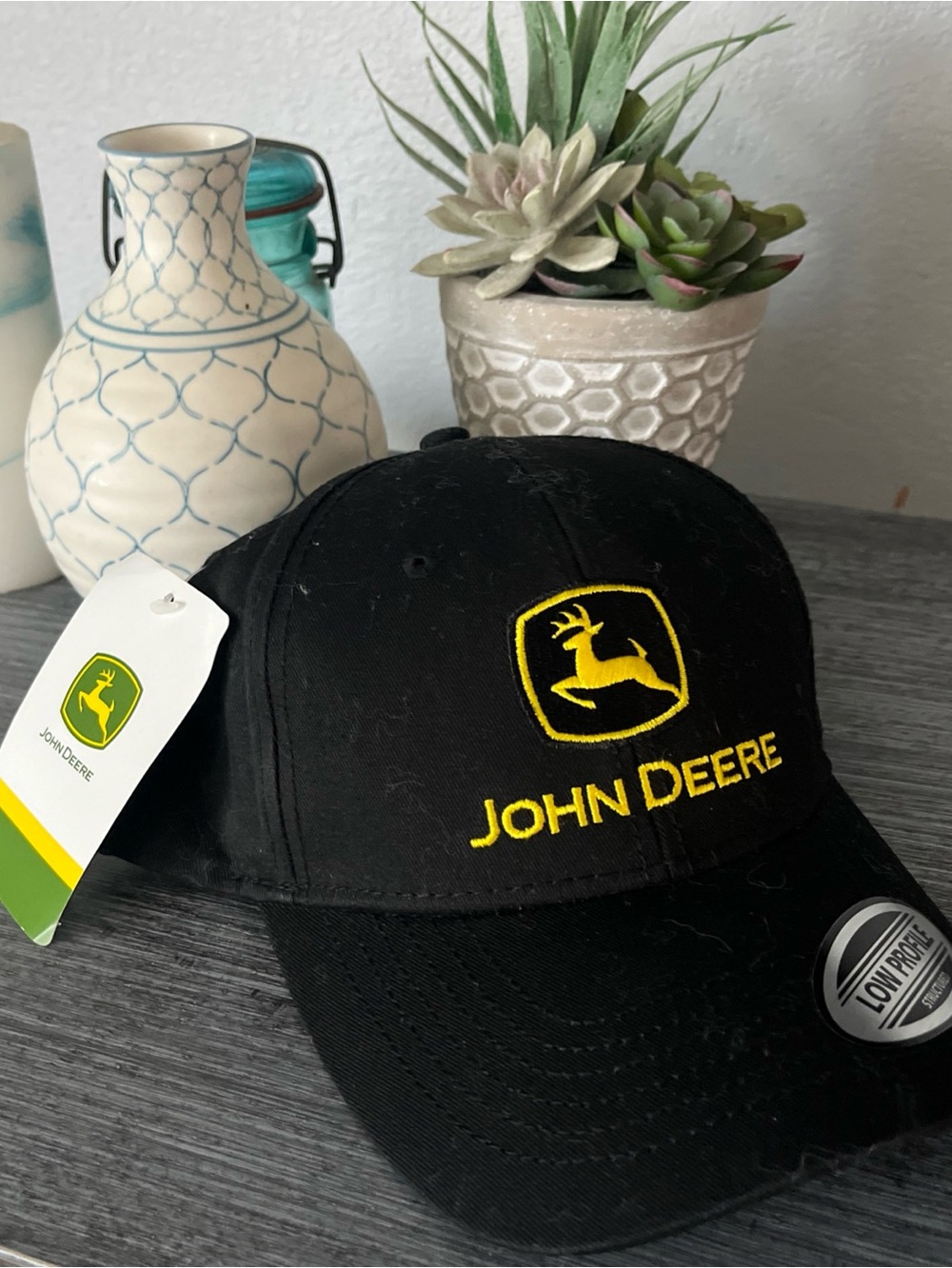 NWT John Deere Black Structured Low Profile Adjustable Chino Cap Hat Unisex Farm